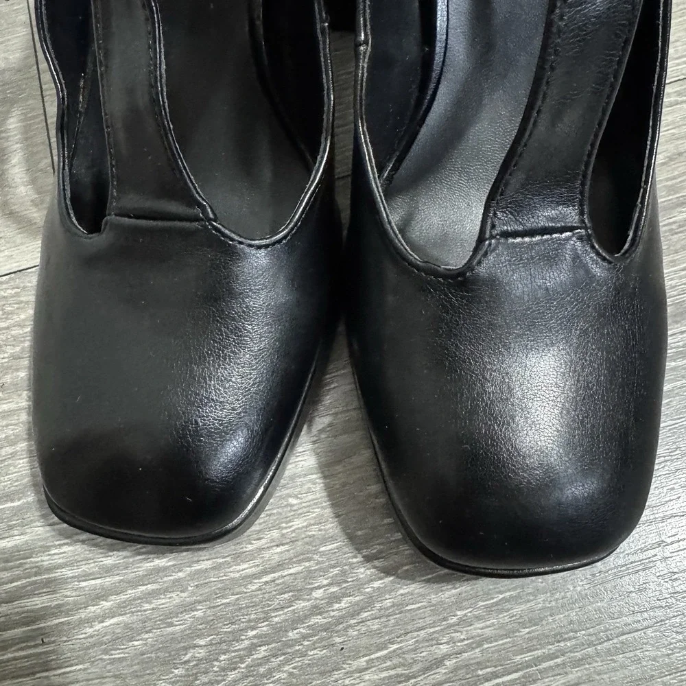 BAMBOO Black Academia Platform‎ Mary Jane Pumps Chucky Heel 9 Faux Leather Y2K